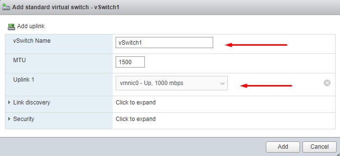 Параметры vSwitch