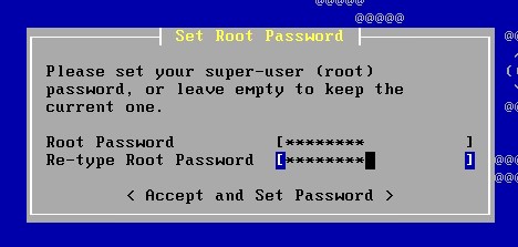 Окно установки пароля пользователя root